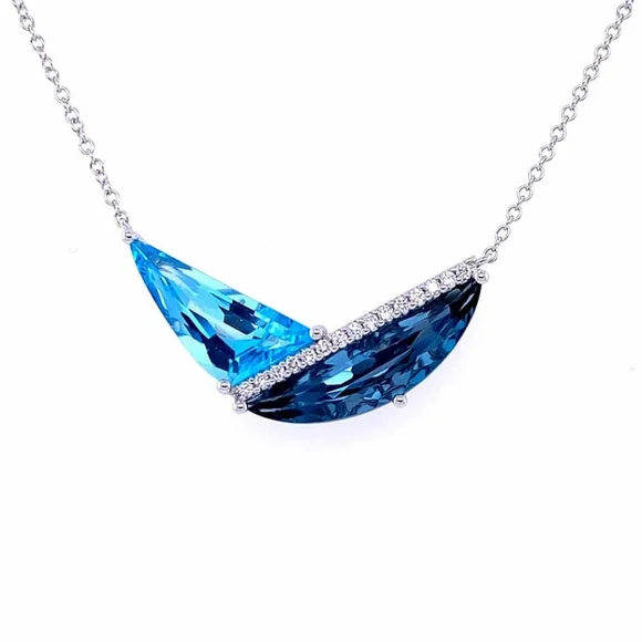 Allison Kaufman London Blue Topaz, Swiss Blue Topaz, and Diamond Necklace